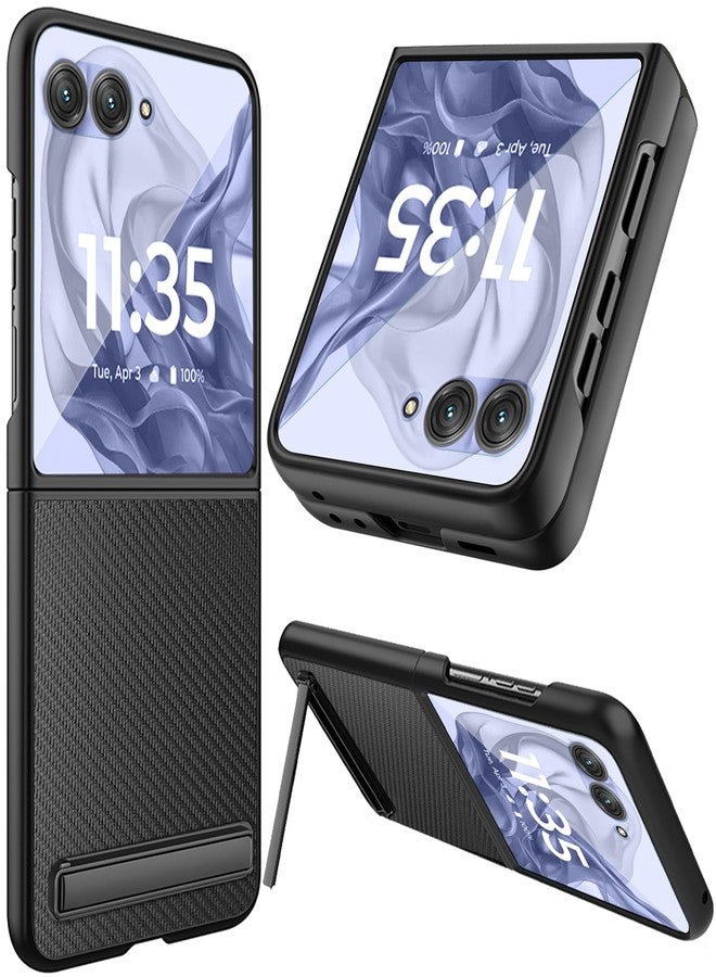 NINKI for Motorola Razr 2024 Plus Case with Kickstand, Screen Protector Leather Case for Motorola Razr 50 Ultra Case 2024, Moto Razr+ Flip Phone Case for Motorola Razr + 2024 Case 5G Carbon Fiber - Image 1